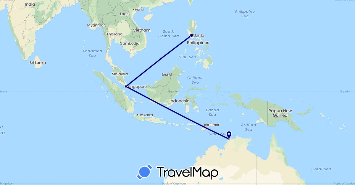 TravelMap itinerary: driving in Australia, Philippines, Singapore (Asia, Oceania)